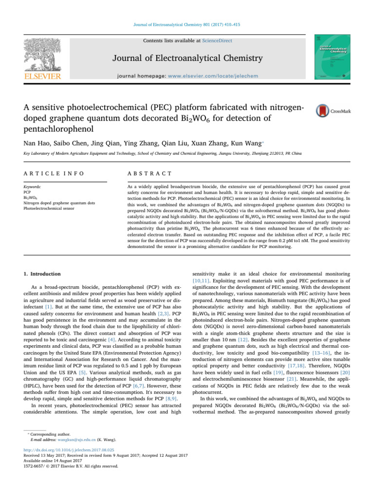 PEC Sensor for Pentachlorophenol Detection | PDF | X Ray Photoelectron ...