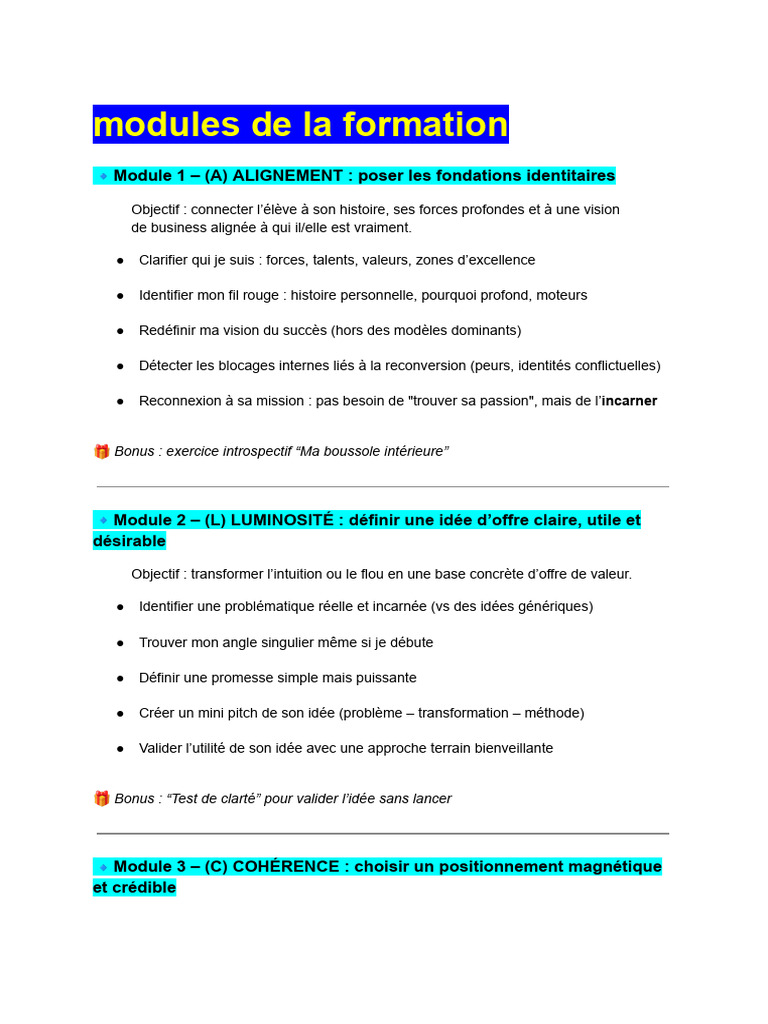 Modules de formation pour entrepreneurs | PDF