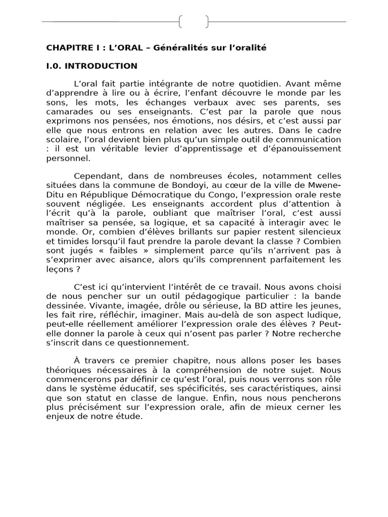 L'oralité en classe : enjeux et outils | PDF | Apprentissage | Discours ...