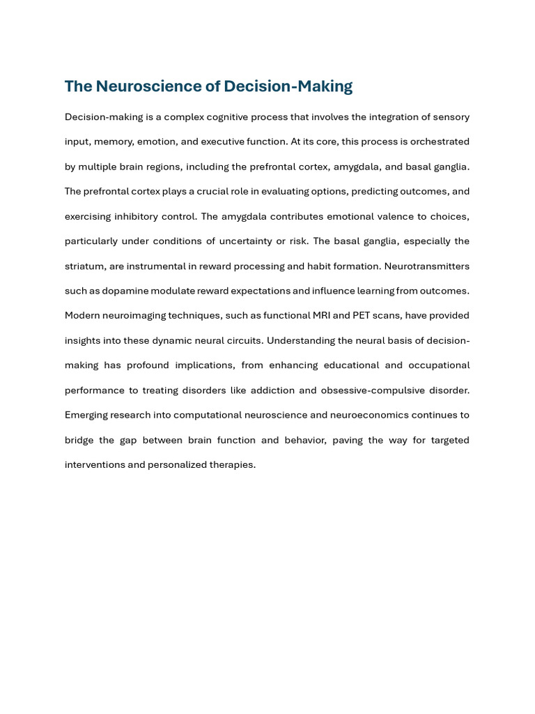 The Neuroscience of Decision | PDF