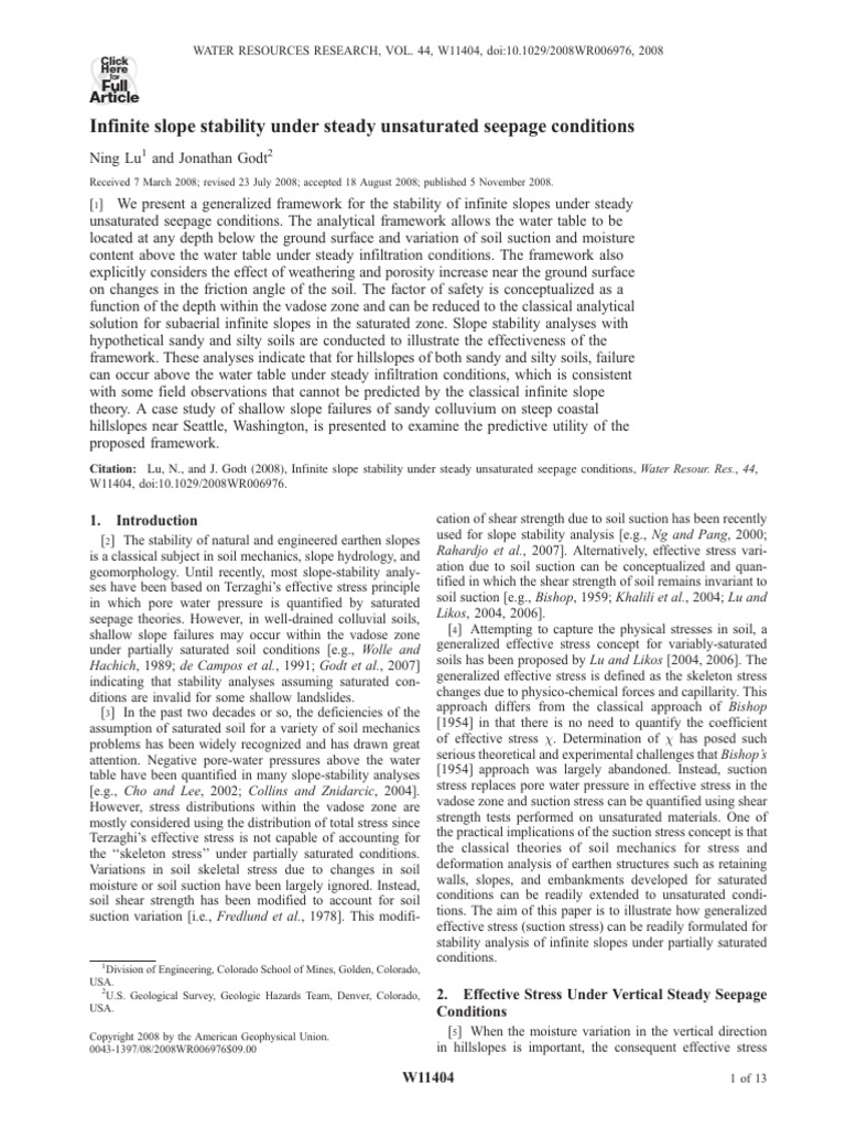 Infinite Slope Stability in Unsaturated Soils | PDF | Soil Mechanics ...