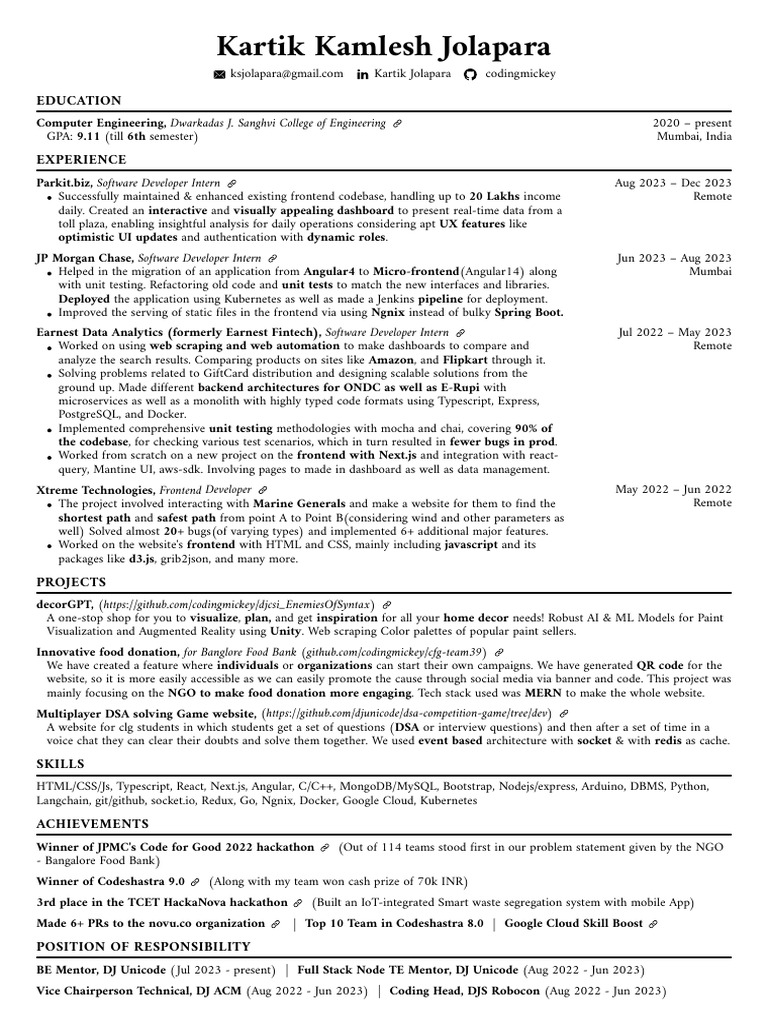 Software Developer Intern Experience | PDF | Software Development ...