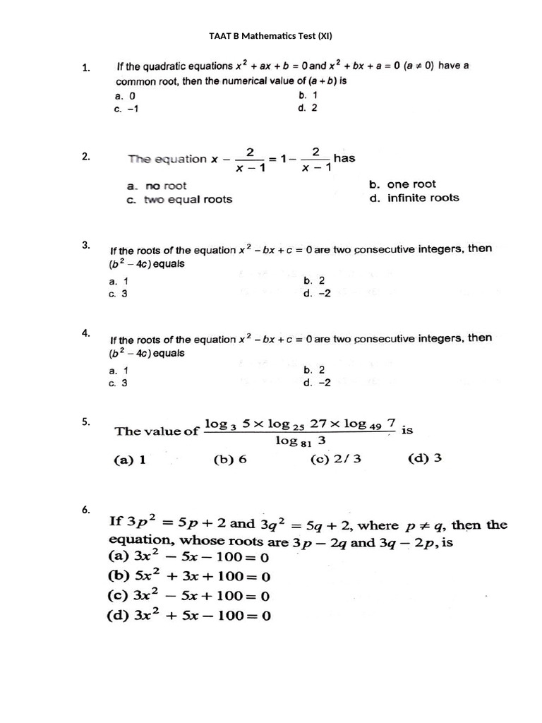 Taat B Mathematics | PDF