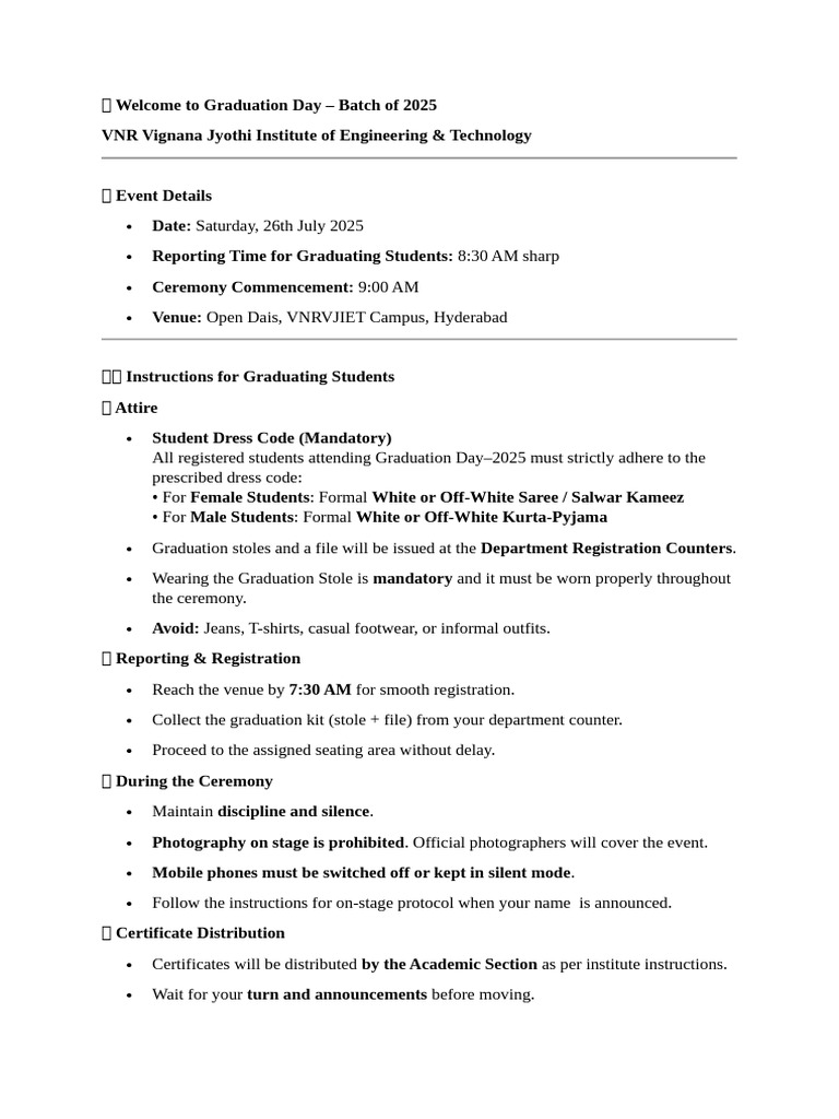 Graduation Day Instructions for 2025 | PDF