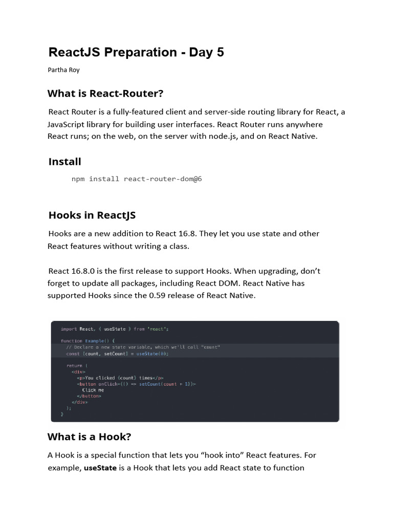 React Router and Hooks Overview | PDF | Document Object Model ...