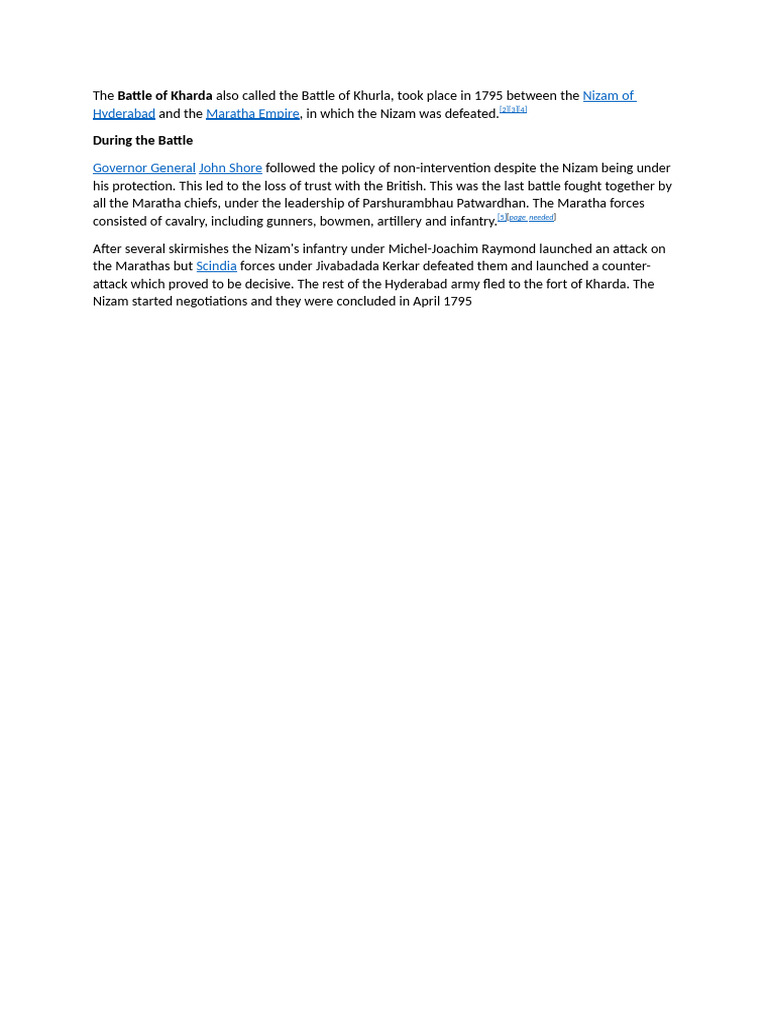 Battle of Kharda: Nizam vs Marathas | PDF