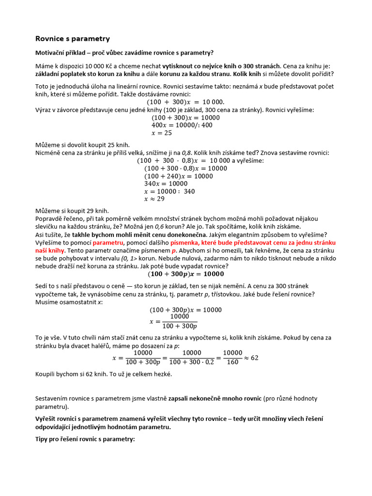 PŘÍPRAVA - Rovnice S Parametry-Teorie | PDF