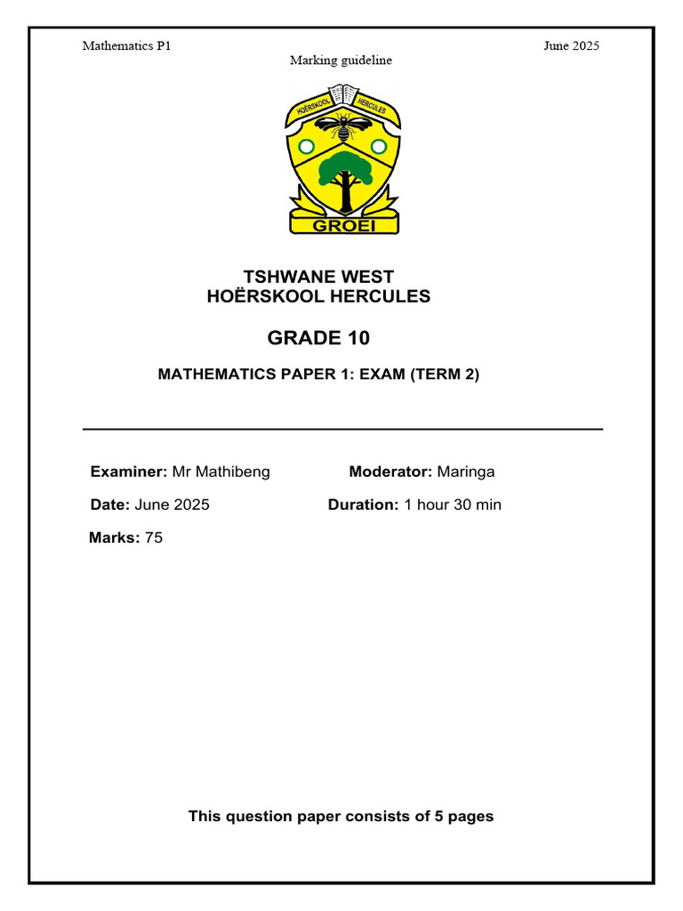 Grade 10 Maths P1 June 2025 Exam Guide | PDF | Discrete Mathematics ...