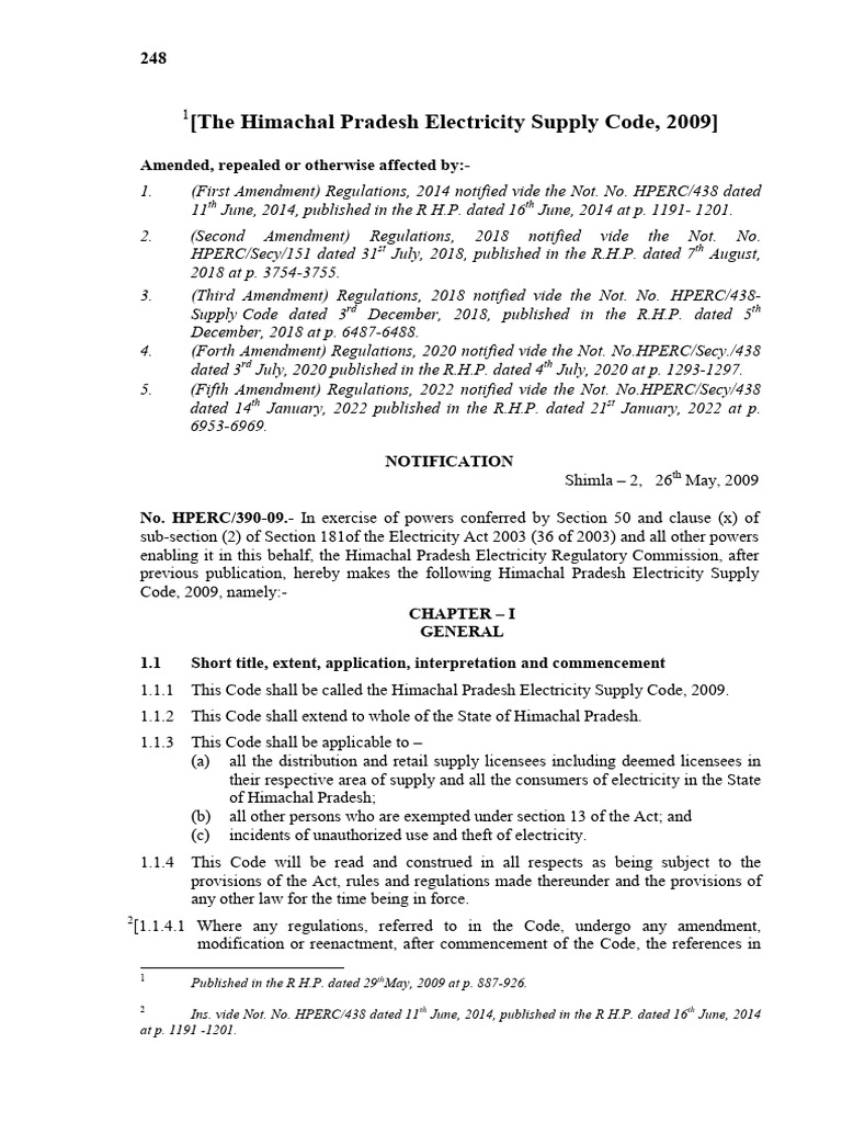 Himachal Pradesh Electricity Supply Code | PDF | High Voltage ...