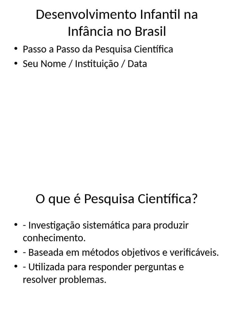 Pesquisa sobre Desenvolvimento Infantil Brasil | PDF