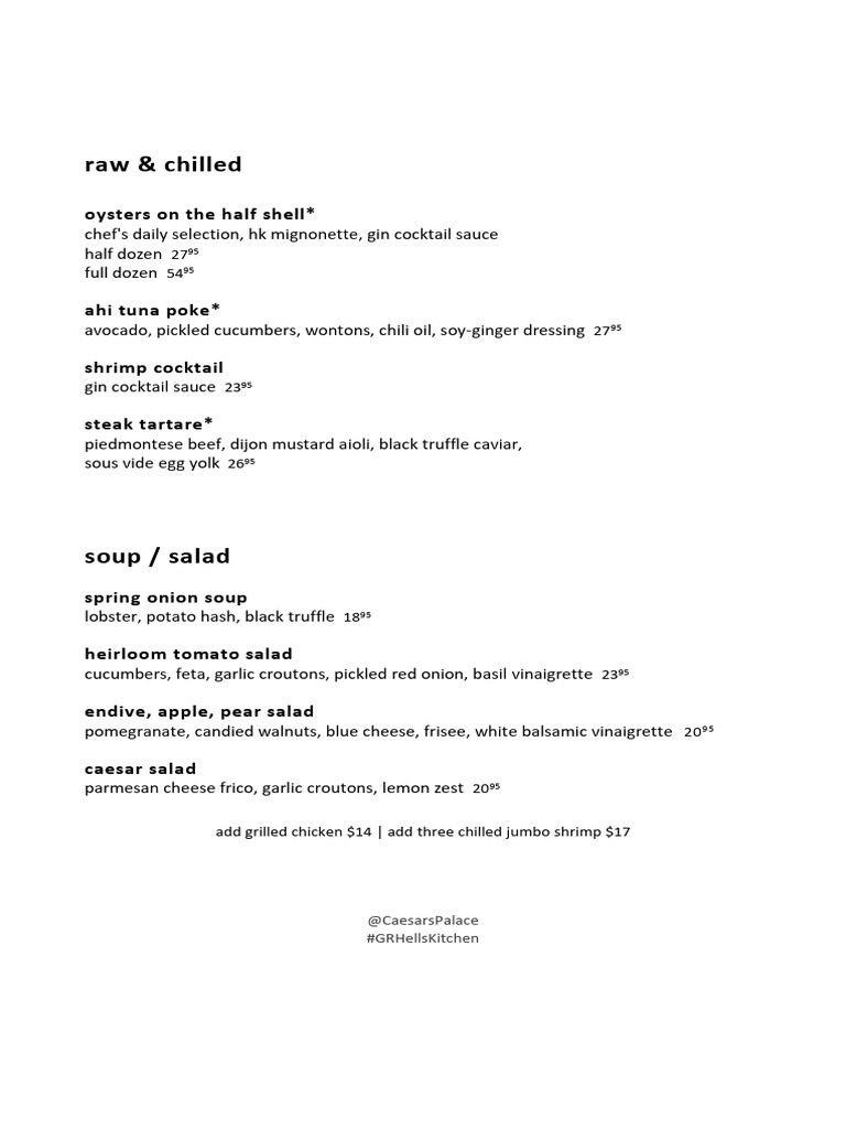 Hells Kitchen Menu Highlights | PDF | Sauce | Salad