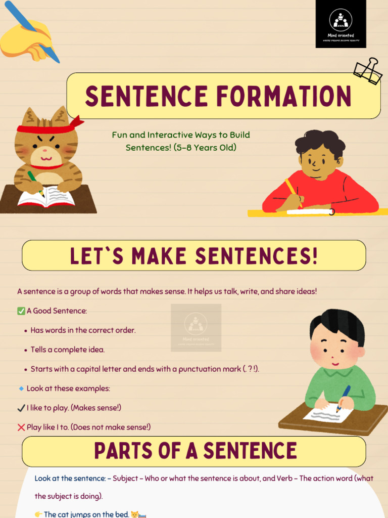 Fun Sentence Formation for Kids | PDF | Verb | Sentence (Linguistics)