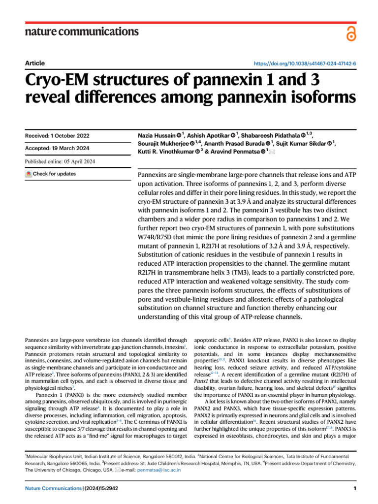 Cryo-EM Structures of Pannexin Isoforms | PDF | Ion Channel | Cell Membrane