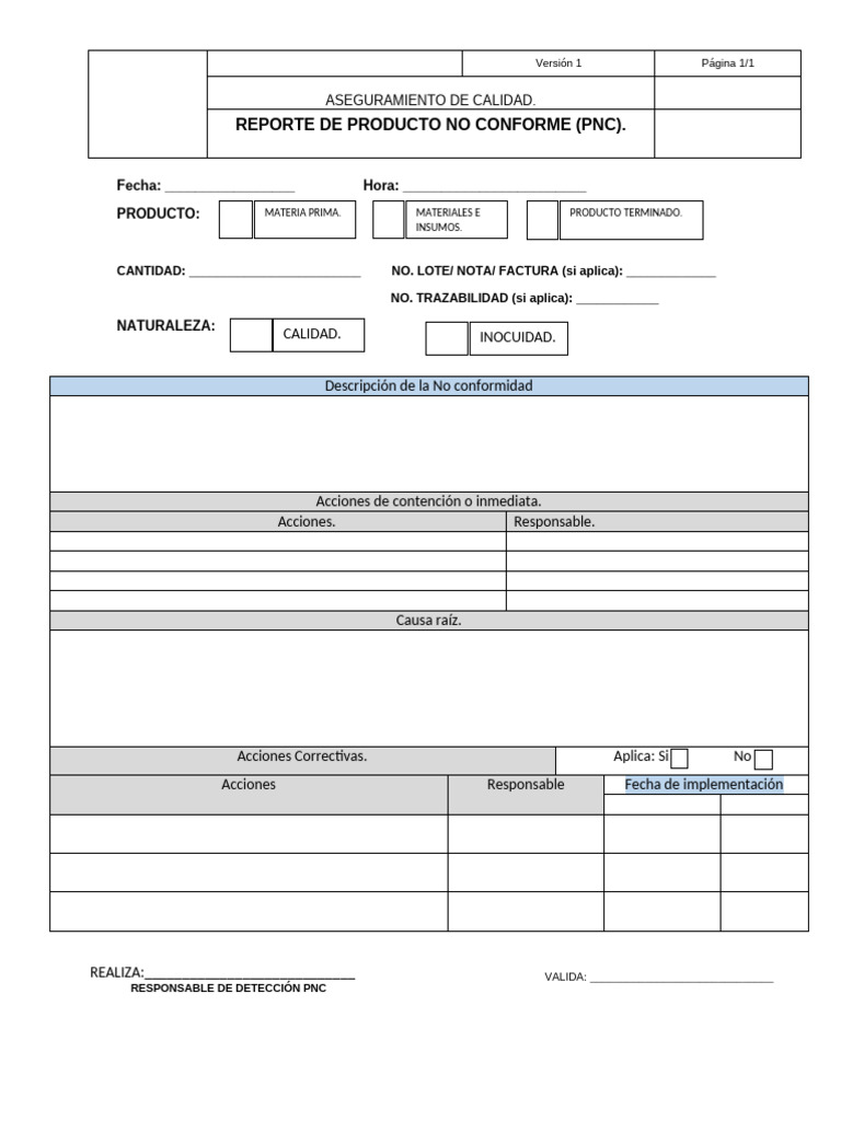 Reporte de Producto No Conforme | PDF
