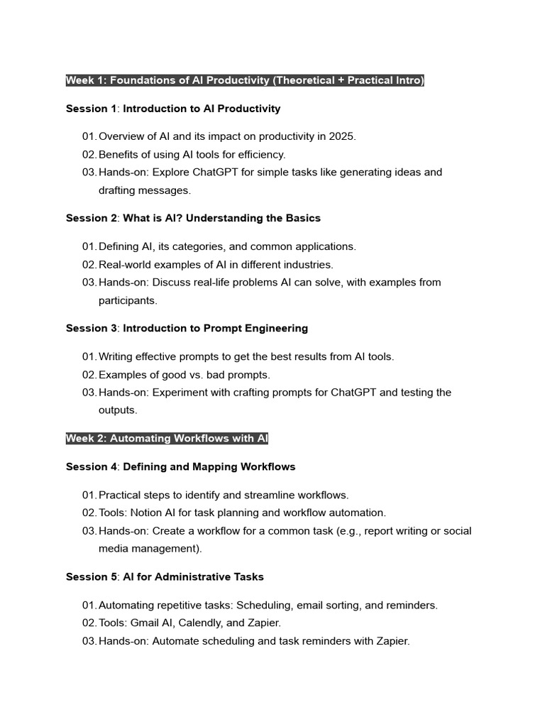 AI Productivity Course: Hands-On Training | PDF | Artificial ...