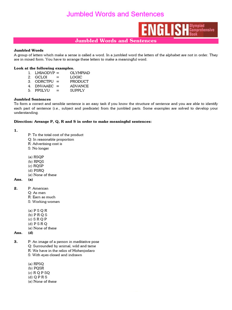 Jumbled Words and Sentences Guide | PDF