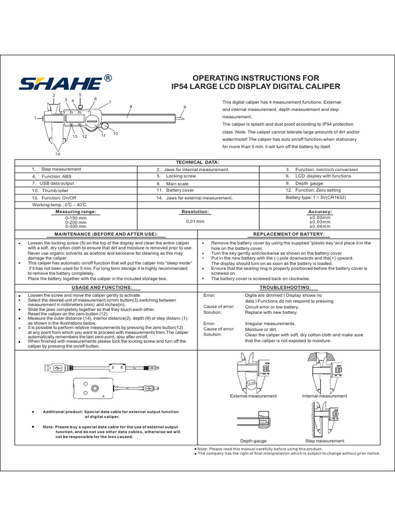 IP54 Digital Caliper Battery Replacement Guide | PDF