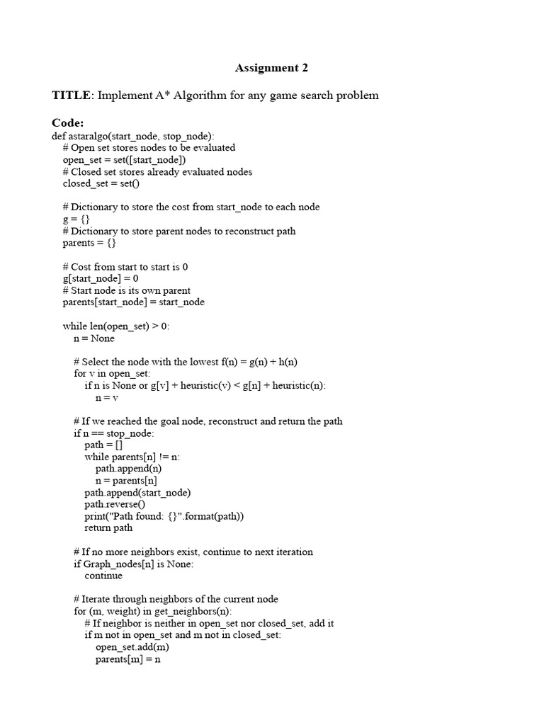 A* Algorithm Implementation Guide | PDF | Computational Problems ...