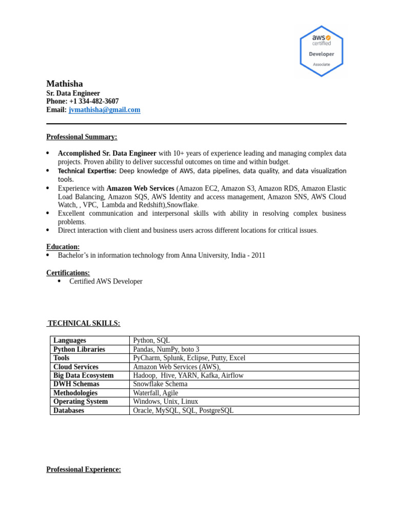 Senior Data Engineer Expertise Overview | PDF | Amazon Web Services ...