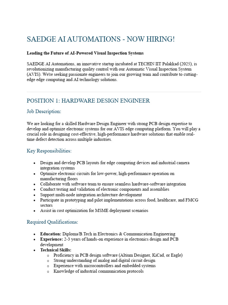 SAEDGE AI Automations Job Openings | PDF | Automation | Electronics