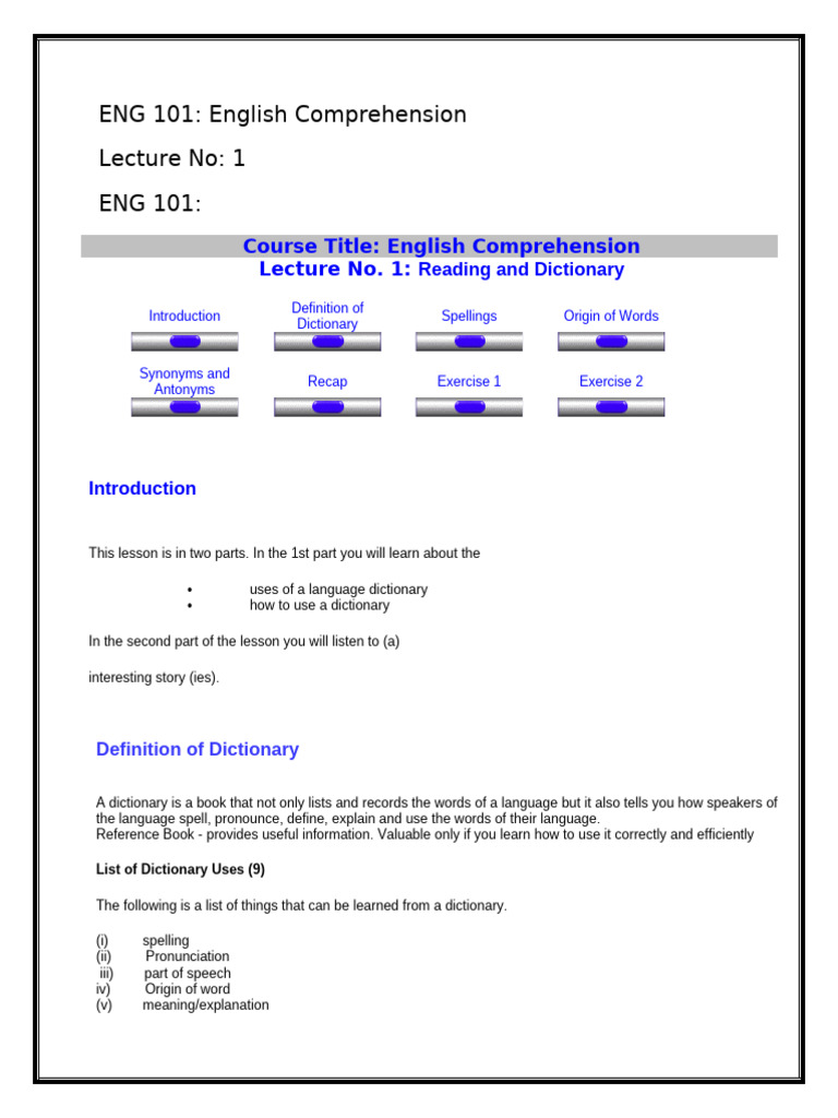 ENG 101: Dictionary Usage Guide | PDF