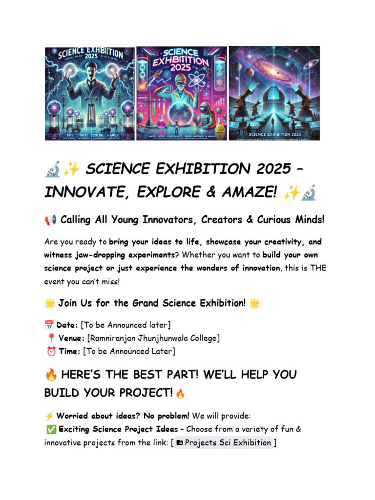 Science Exhibition 2025: Innovate & Create | PDF