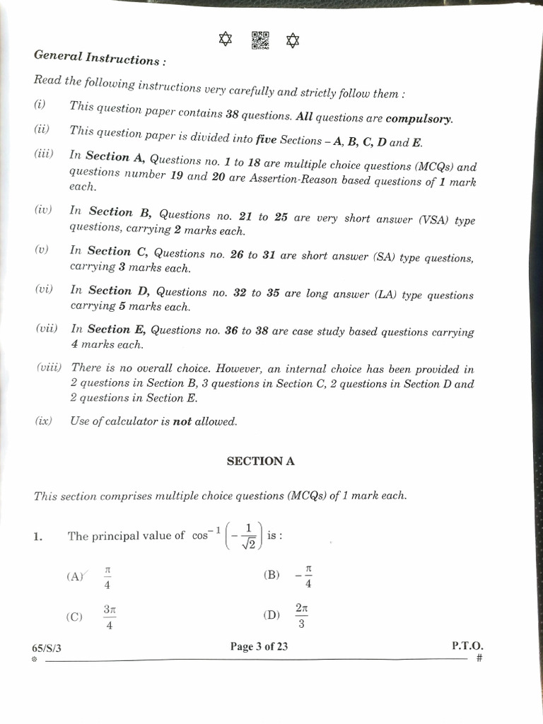 Math Campartment Exam Q Paper | PDF