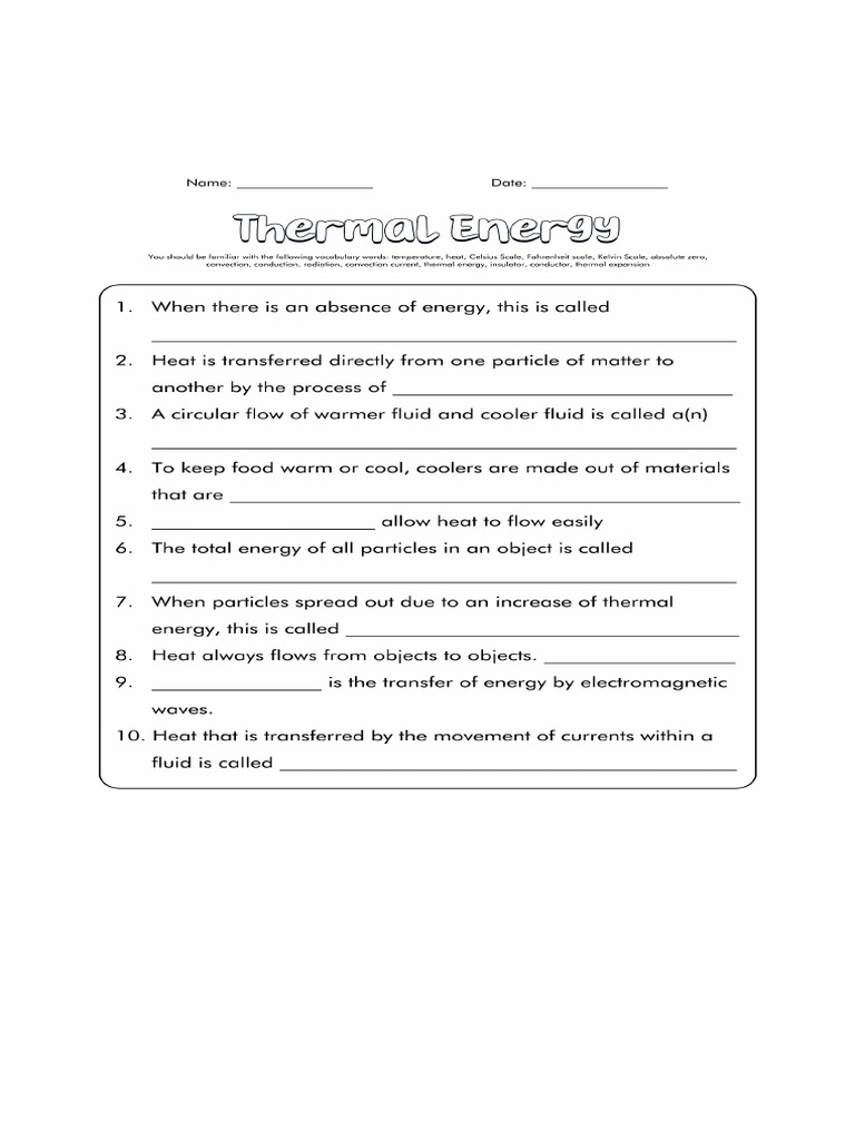 Heat and Thermal Energy Worksheet 19056.Jpg | PDF