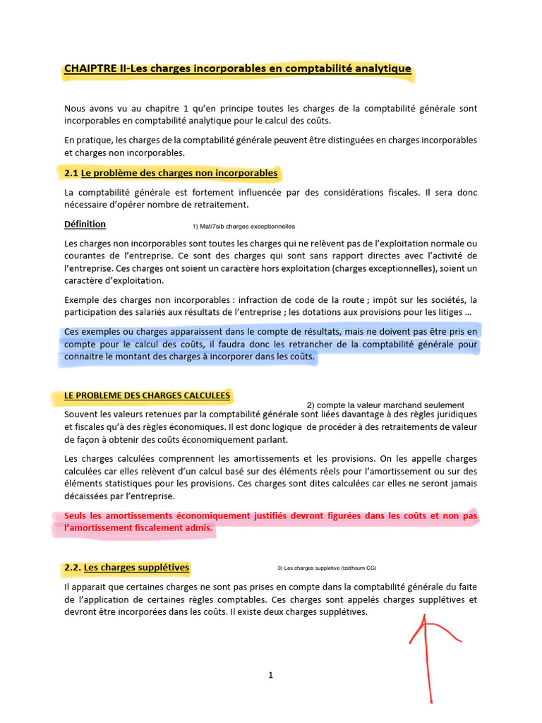 Charges Incorporables en Comptabilité Analytique | PDF | Dépréciation ...