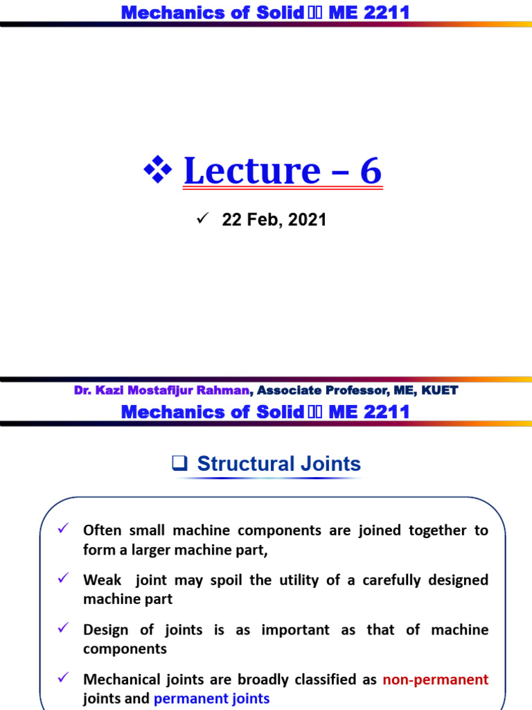 Lect 6 To Lec 9 - ME 2211 | PDF | Strength Of Materials | Stress ...