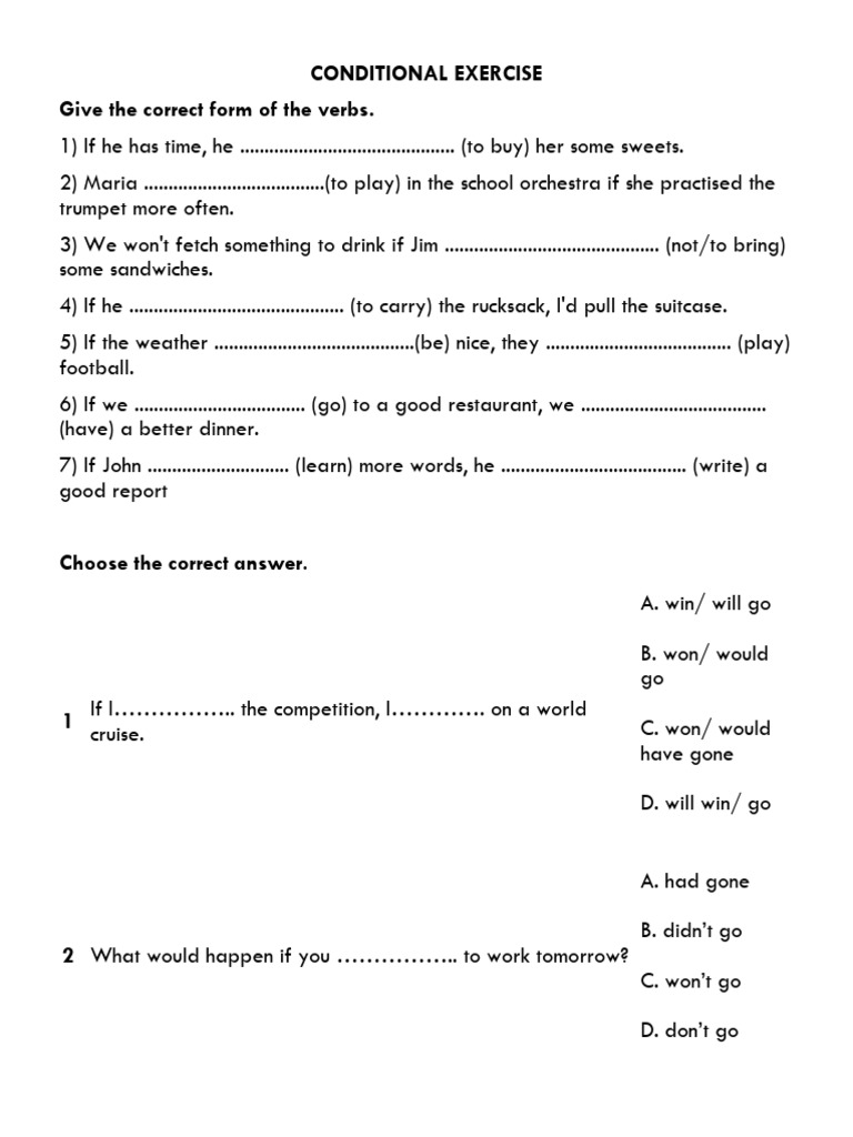 Conditional Exercise Verb Forms | PDF