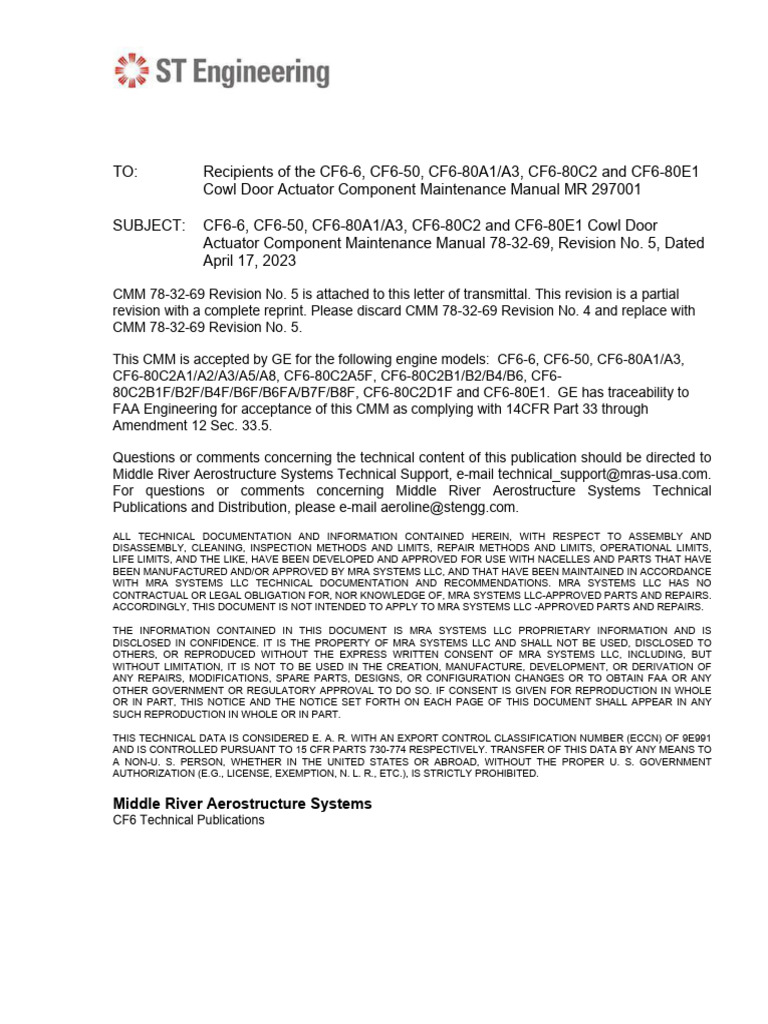 CF6 Cowl Door Actuator Manual Update | PDF | Valve | Pound (Mass)