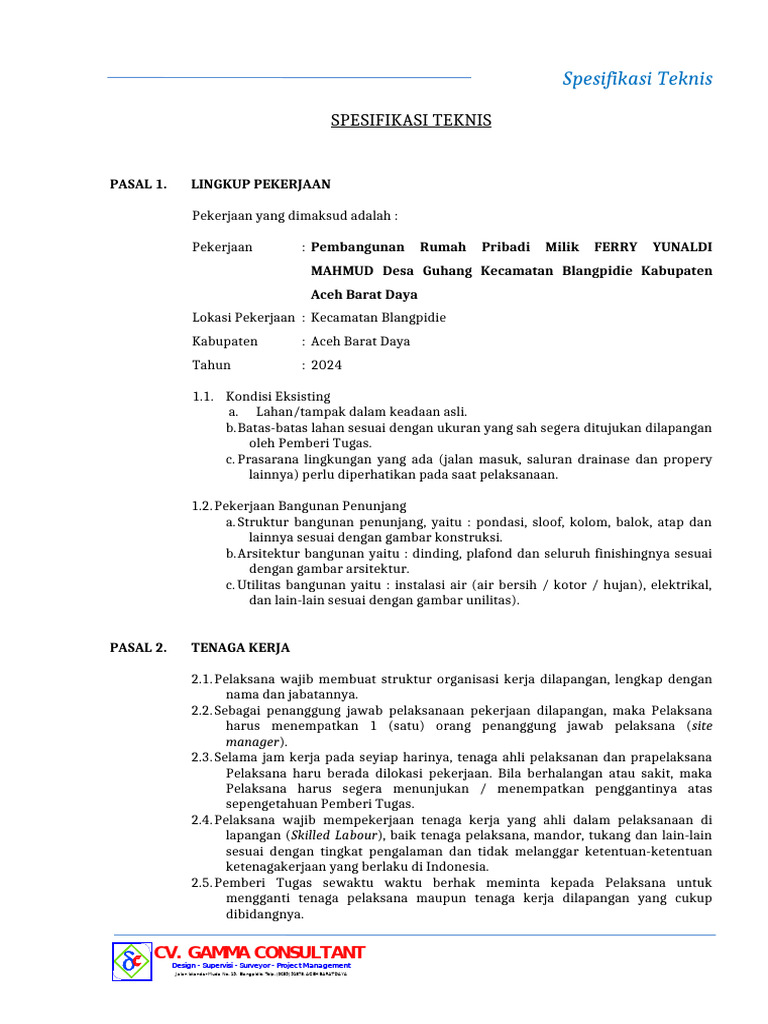 Spesifikasi Teknis Pembangunan Rumah Aceh | PDF