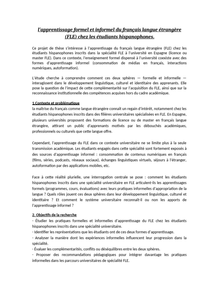 Apprentissage du FLE : Forme et Informel | PDF | Apprentissage | Pédagogie