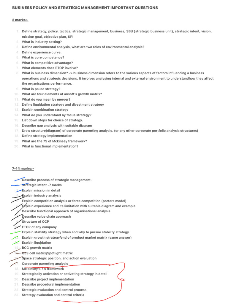 Key Questions in Strategic Management | PDF | Strategic Management ...