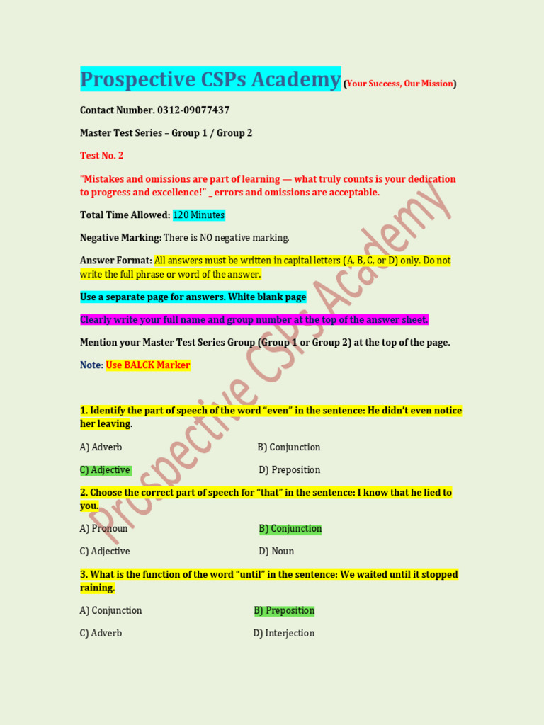 Master Test Series: Grammar & Vocabulary | PDF | Part Of Speech | Adverb