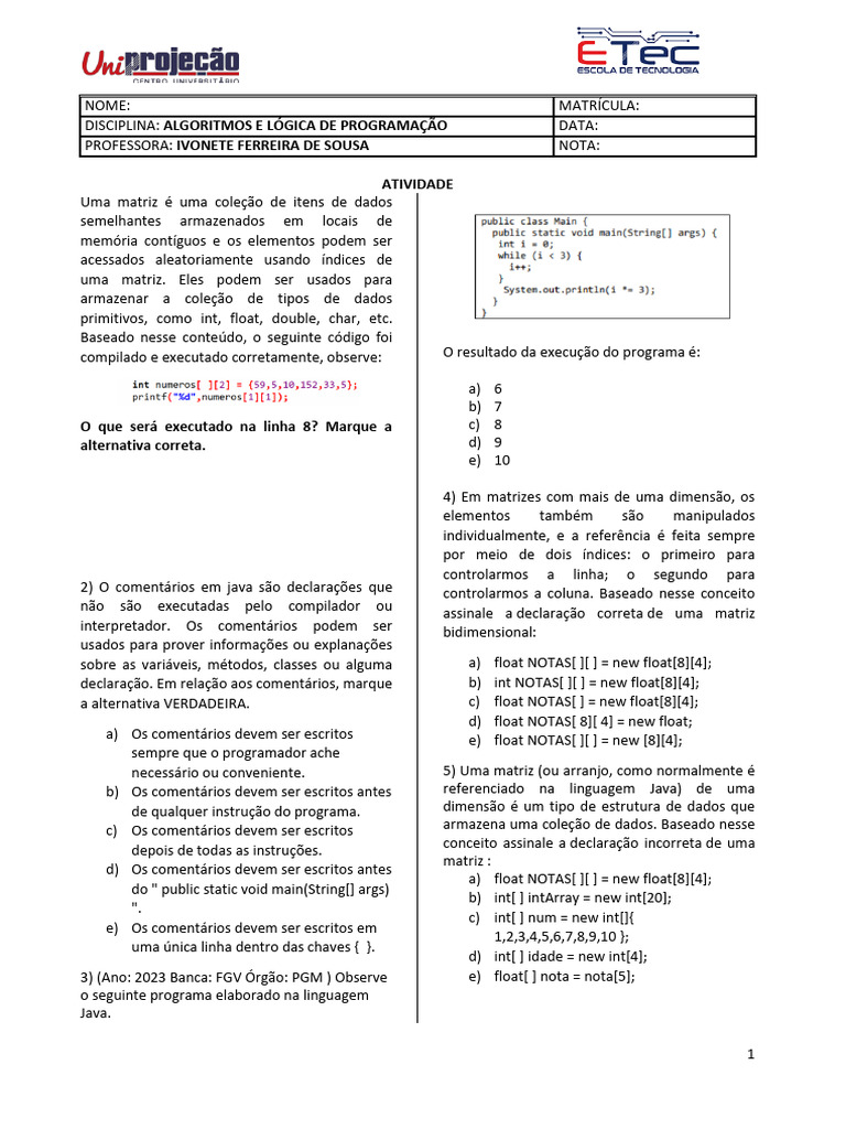 2. Atividade de Revisao_20230613-1925 | PDF | Java (linguagem de ...