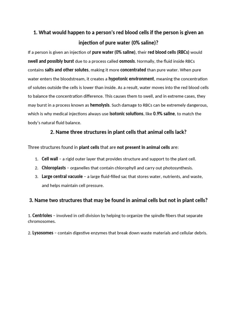 Effects of Water on Blood Cells and Cell Structures | PDF | Cell ...
