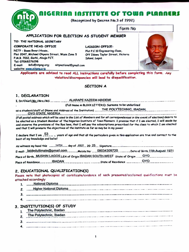 NITP Form | PDF