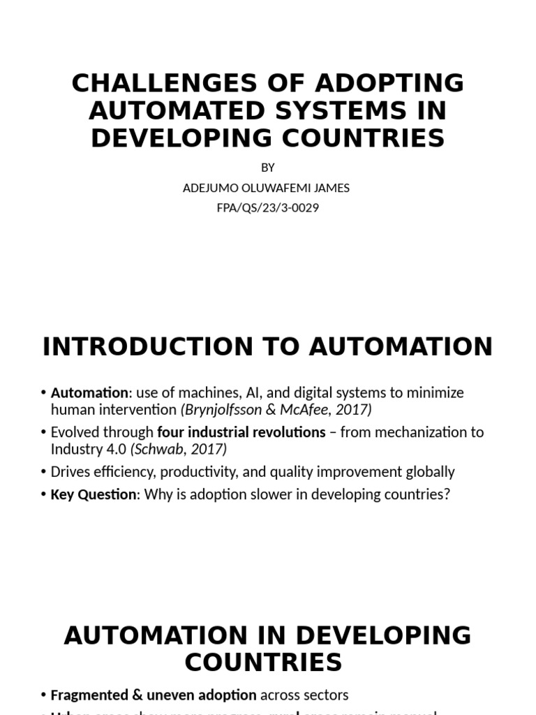 Challenges of Adopting Automated Systems in Developing Countries ...