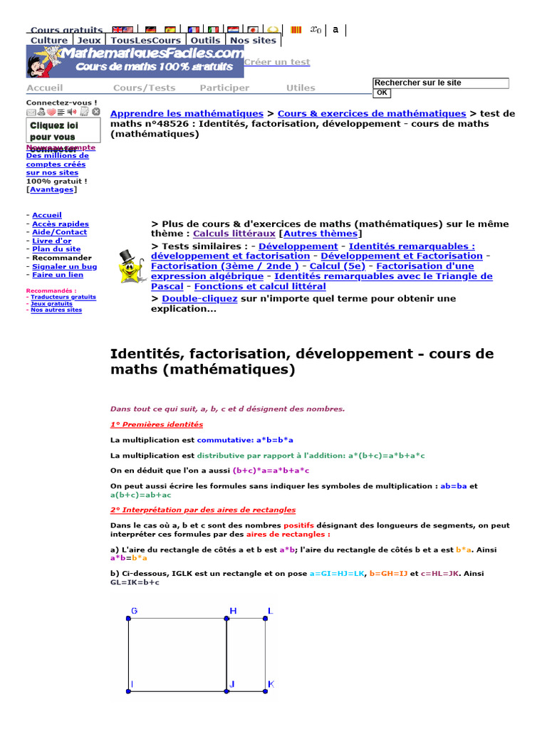 Identités et Factorisation en Maths | PDF | Mathématiques | Factorisation