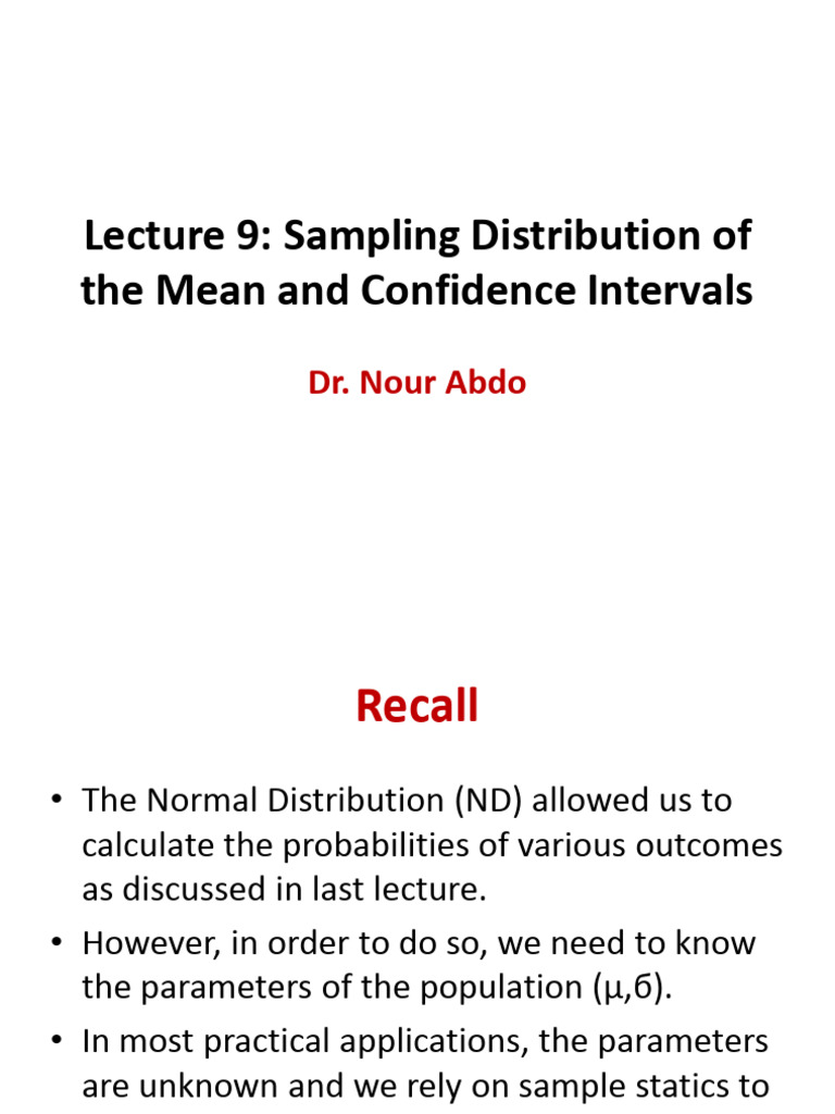 Sampling Distribution & Confidence Intervals | PDF | Standard Error ...