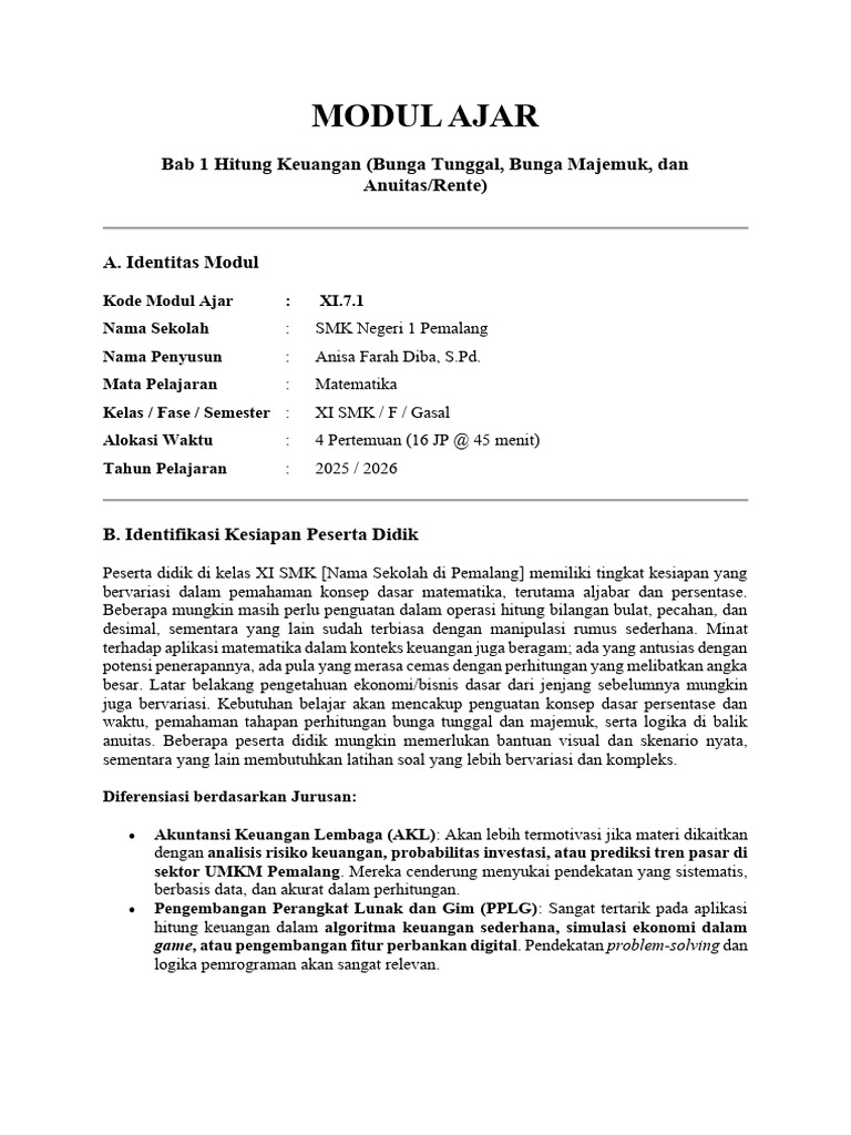 Modul Ajar Matematika Fase F Kelas XI | PDF