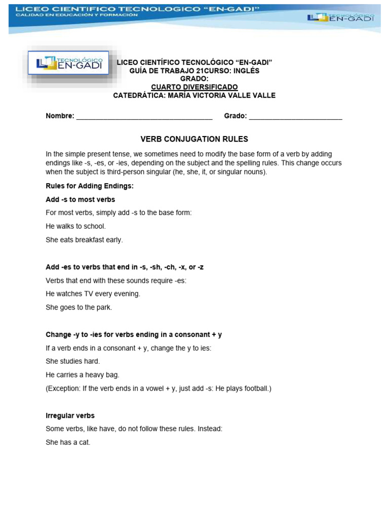 Guía 1 - Inglés - 4to. Diversificado-2 | PDF | Verb | Linguistic Morphology