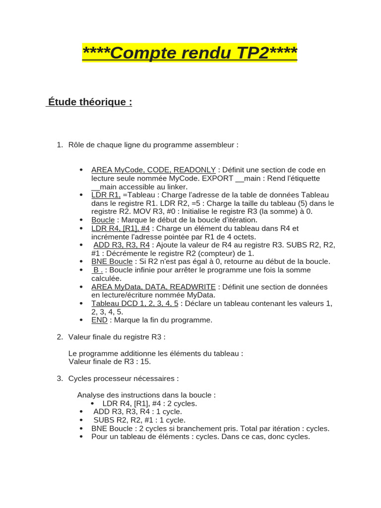 Analyse du programme assembleur TP2 | PDF