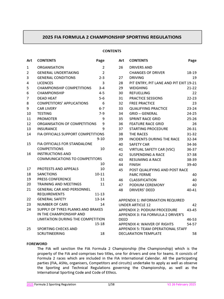 2025 FIA Formula 2 Sporting Regulations | PDF | Fédération ...