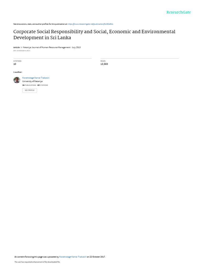 CSR and Development in Sri Lanka | PDF | Corporate Social ...
