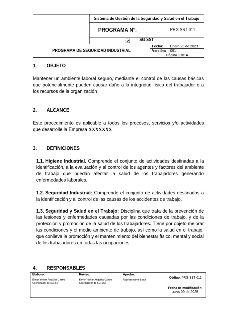 Programa de Seguridad y Salud Laboral | PDF | Seguridad y salud ocupacional