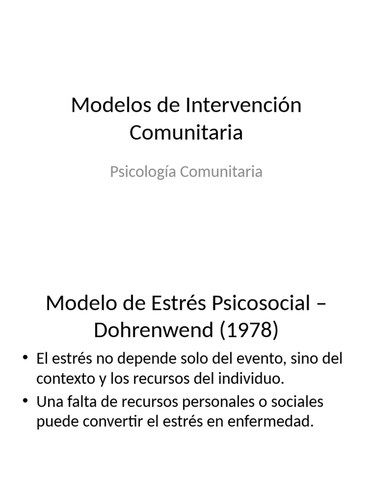 Modelos de Intervención Comunitaria en Psicología | PDF