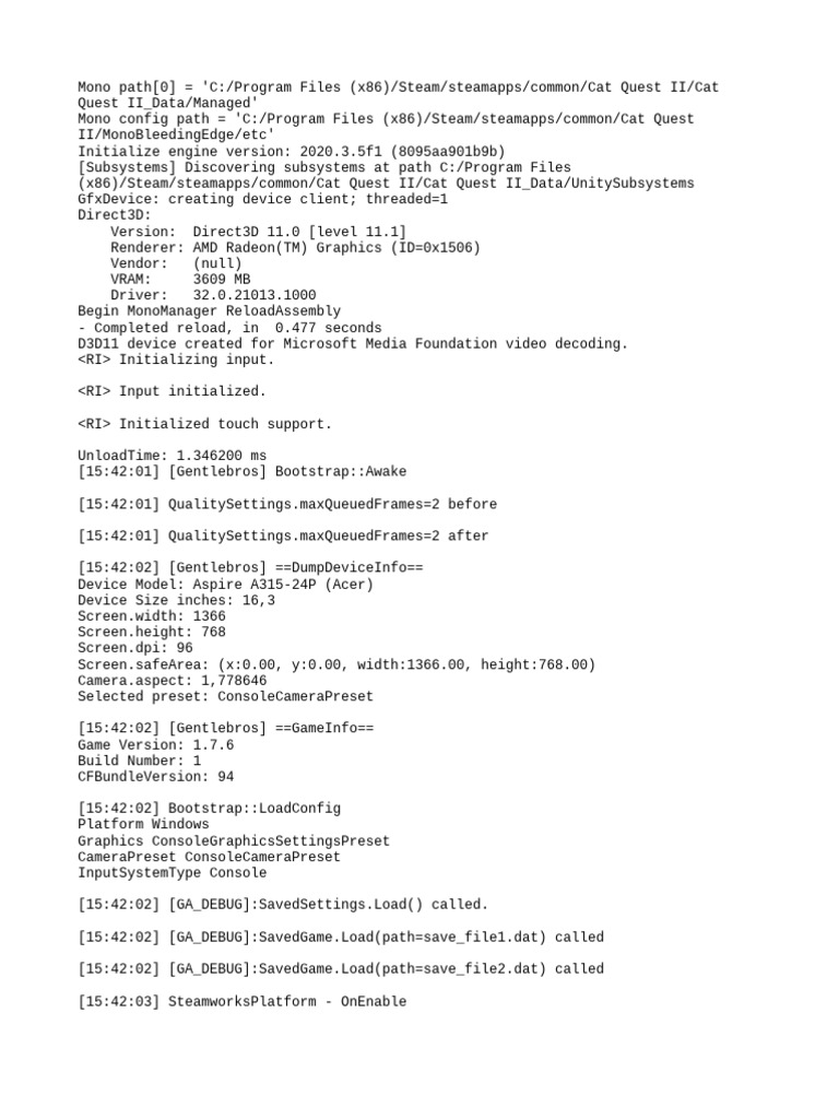 Cat Quest II Game Initialization Log | PDF | Operating System Families ...